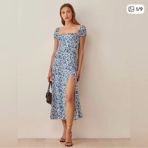 Reformation Blue and White Floral Midi Dress